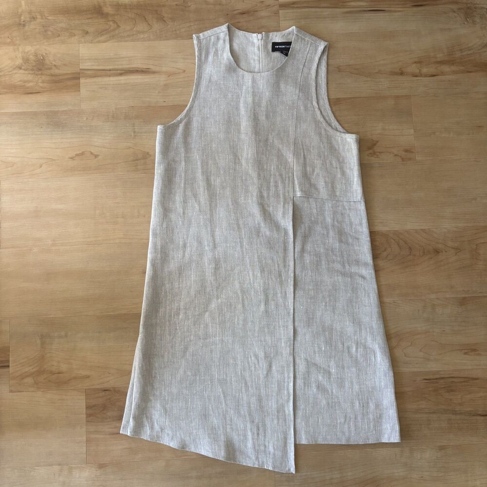 FIFTEEN TWENTY Beige Sleeveless Linen Knee Length Asymmetrical Shift Dress Sz XS